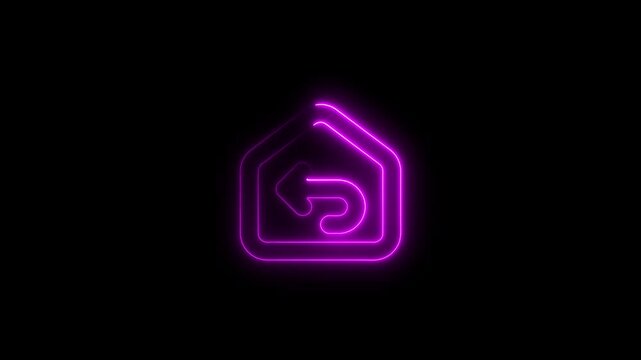 Neon Purple Outline of a House with an Arrow Icon on Black Background building business