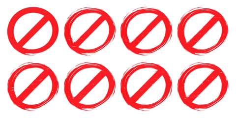 Grunge prohibition sign. Empty prohibition sign, no symbol. Red stop sign vector illustration set. Forbidden sign Art & Illustration
