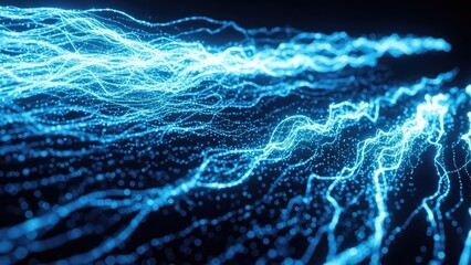 Abstract blue energy waves and particles flowing in darkness image photo