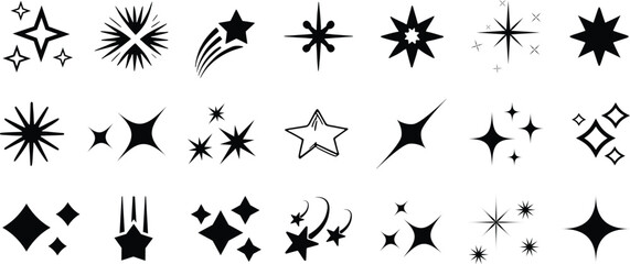Sparkles icon set in flat style. stars, bursts, twinkling stars simple black style symbol sign.