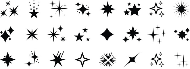 Sparkle Icons set. Twinkle stars collection. Shine star icons. Effect shine, glitter, twinkling and clean.