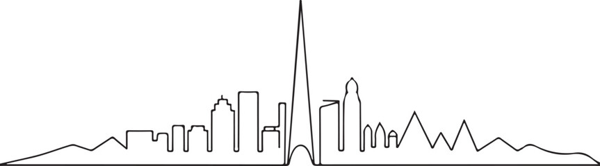 Continuous Line Art Skyline Built as a Soft Trembling Line Motif in Minimal Contour Style