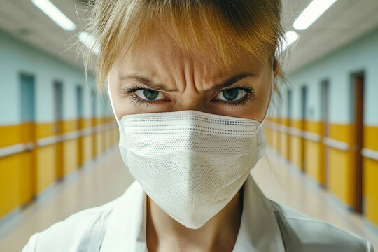 Generative AI image of a teacher doctor medical worker in medical mask standing in classroom during pandemic - Powered by Adobe