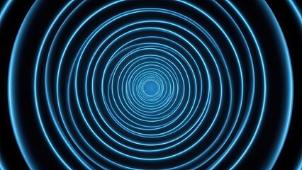 Infinite Blue Neon Tunnel of Concentric Circles abstract endless
