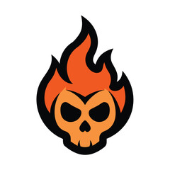 Skull fire icon head danger warning duotone minimalist vector design
