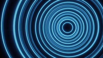 Neon Blue Concentric Circles Tunnel Background Keywords: blue, neon, circles, concentric, tunnel, abstract, light, glow, luminous, futuristic, digital, technology, background, texture, pattern
