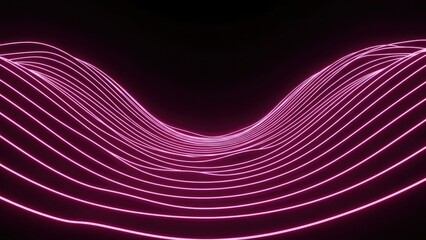 Neon Pink Wavy Lines Forming a Digital Landscape on Black image photo