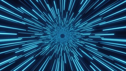 Abstract Blue Light Streaks Tunnel Effect Zooming Through Space Keywords: abstract, background, blue, light, streaks, tunnel, effect, zooming, space, speed, motion, warp, futuristic, energy