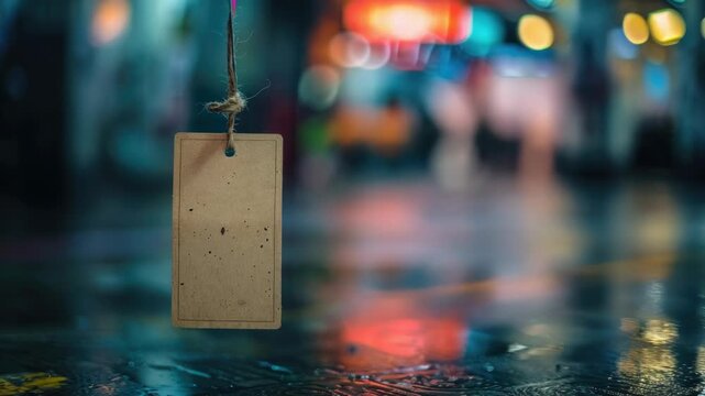 Video A single tag hanging from a string on a wet surface