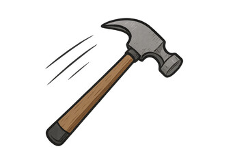 Hand hammer swinging, impacting with motion lines, illustrating construction work, repair, and building tasks