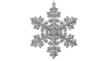Ornate silver hanging snowflake Christmas ornament with intricate baroque filigree design