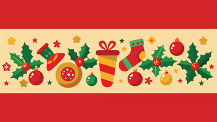 Christmas border featuring Santa Claus surrounded by festive oranges and holiday decorations..eps