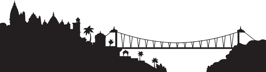 Rishikesh India City Skyline. design Vector black silhouette