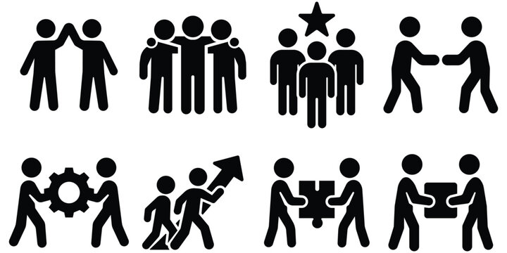 Teamwork stickman figure set, Leadership and cooperation pack, Group activity silhouette collection