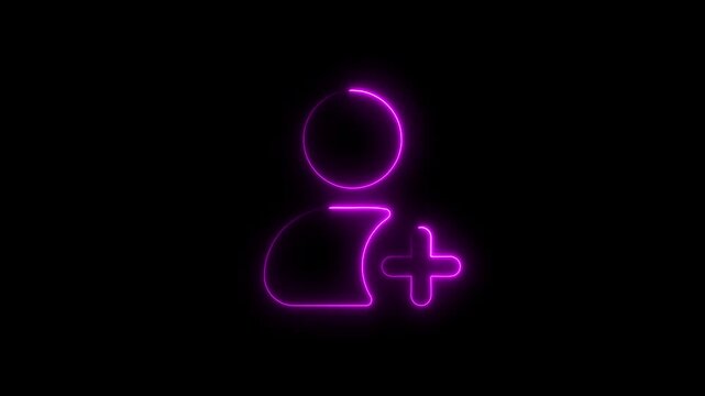 Pink Neon User Icon with Plus Sign on Black Background image photo
