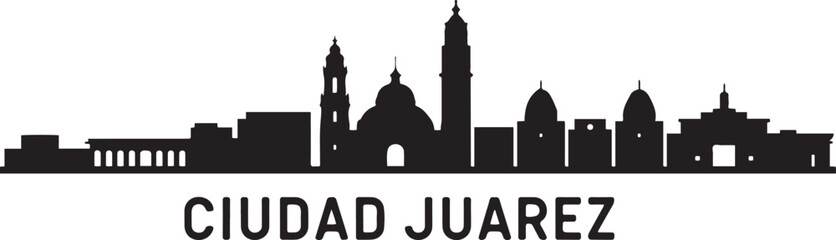 Ciudad Juarez skyline with Mexico city. design Vector black silhouette