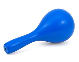 Blue wooden maraca, pear-shaped body, long handle