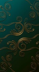 Elegant Gold Swirls Pattern on Dark Teal Background