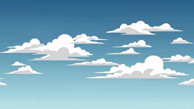 Animated Blue Sky with Fluffy White Clouds Drifting Seamlessly.