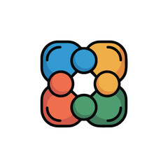 Colorful abstract symbol representing teamwork and unity with four distinct elements