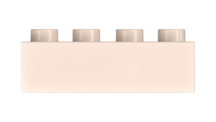 Champagne Pink Plastic Block Isolated on a White Background. Close Up View of a Plastic Children Game Brick for Constructors, Front View. High Quality 3D Rendering with a Work Path. 8K Ultra HD