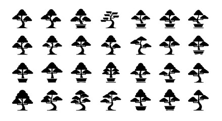 Naklejka premium Black Bonsai Tree Silhouettes - Vector Illustration of Japanese Bonsai Styles