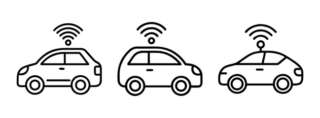 Vector illustration of three cars with wifi signals on top in line