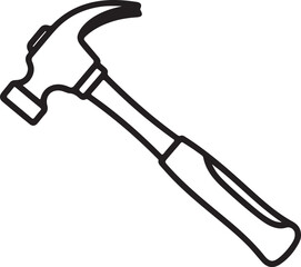 Black and white outline of a claw hammer tool on transparent background hand tool construction