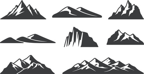 Mountain Silhouette Vector Set with Peaks Ridges Landscapes and Outdoor Nature Elements