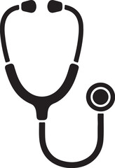 Black silhouette of a medical stethoscope on a white background on transparent background healthcare