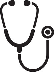 Black stethoscope with ear tips and chestpiece on white background on transparent background medical