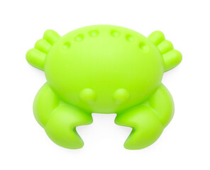 Plastic crab shaped mold isolated on white. Children's beach toy