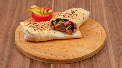 Sliced lavash doner kebab isolated