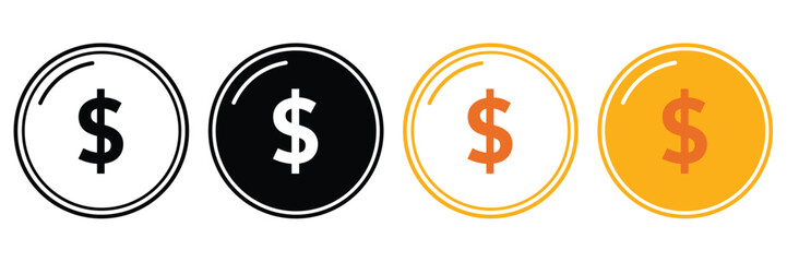 Set of euro currency icon symbol. Popular international currency sign isolated on transparent background. Euro money coins icon signs. Vector illustratio