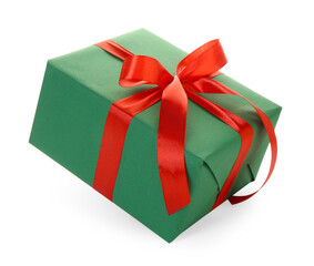 One beautiful Christmas gift box isolated on white