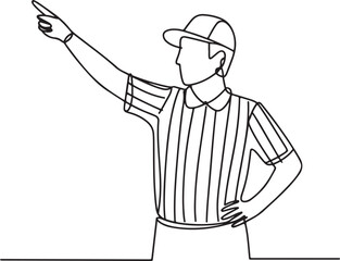 Continuous line art illustration of a referee signaling a point with hand in minimal contour drawing