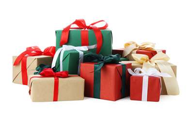 Beautiful Christmas gift boxes isolated on white
