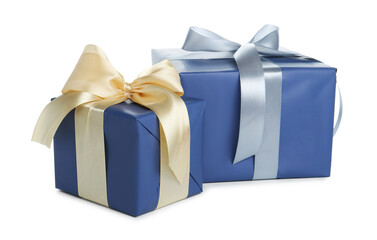 Beautiful gift boxes with bows isolated on white