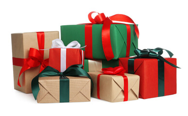 Beautiful Christmas gift boxes isolated on white