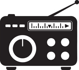 Black and white illustration of a vintage radio