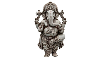 Obraz premium Artistic full-body depiction of Lord Ganesha in traditional style, finely detailed textures, centered composition, isolated on white background. Ideal for cultural, religious, or decorative projects.