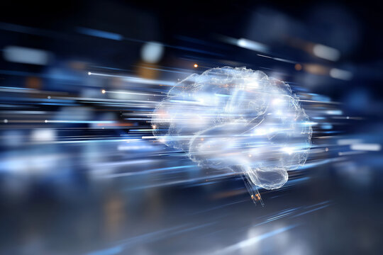 A glowing brain concept illuminates the connection between technology and neuroscience, showcasing the potential of artificial intelligence and machine learning to enhance intelligence
