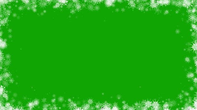 Christmas snowflakes are a festive loop background. A frame made of snowflakes. Green screen and alpha map for compositing