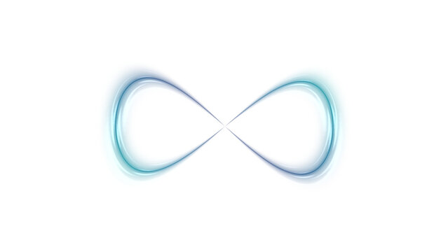 Translucent opal glass infinity light loop with soft blue&ndash;cyan volumetric glow, isolated on transparent background, futuristic abstract energy symbol for modern overlays.