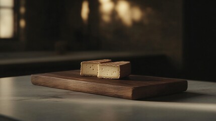 Gourmet Cheese Slices on Wooden Board