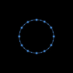 A glowing blue neon circle made of evenly spaced light points on a deep black background. Minimal, futuristic, and abstract design suitable for tech themes, user interface elements, sci-fi visuals
