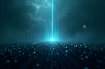 Abstract Lightning Strike Over Digital Landscape