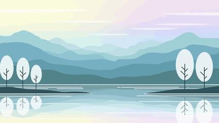 vector of lake in the mountains