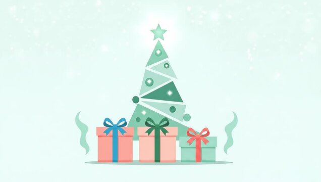 Animated Christmas Tree with Colorful Presents and Snowfall.