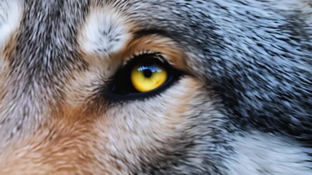 Cinematic Video of Alaskan Tundra Wolf Eye in Black Background with Cold Light